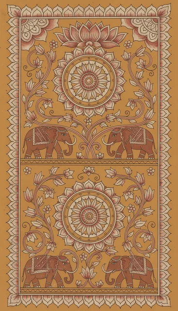 Ornamental wallpaper in the Odisha pattachitra style